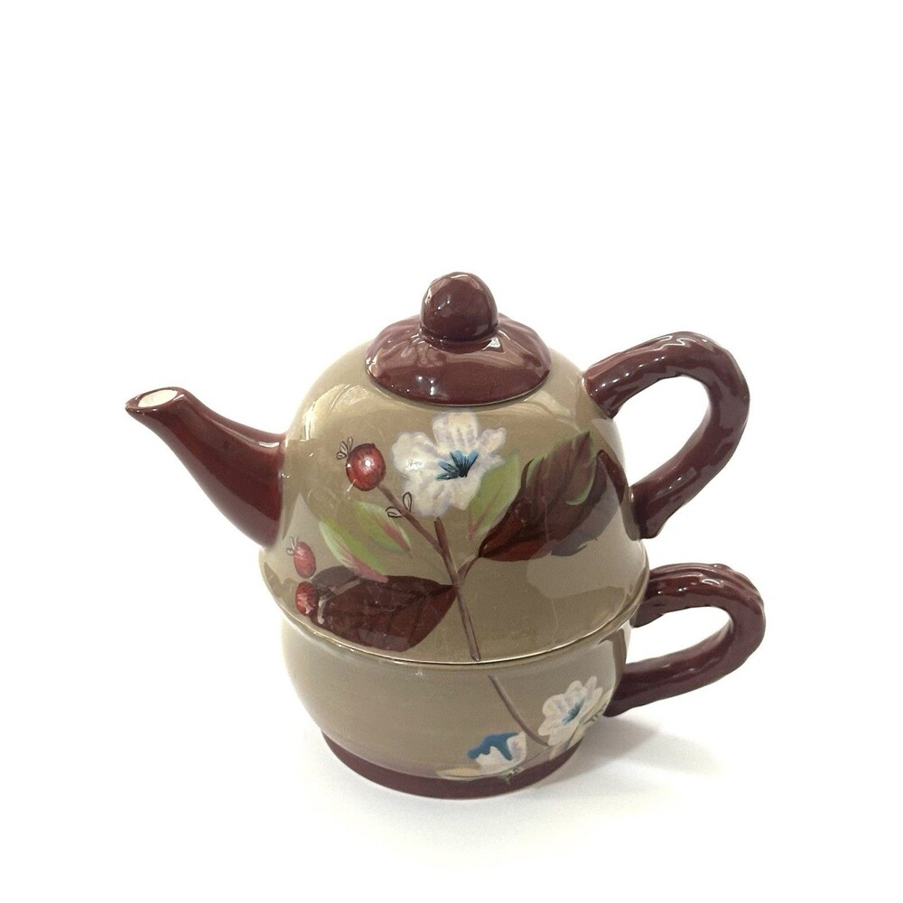 Tea For One Tracy Porter Henna Collection  Handpainted Floral Stacking Cup&pot
